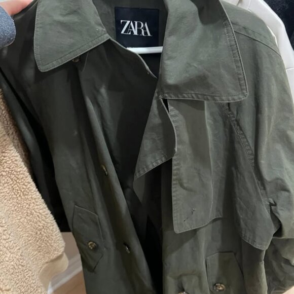 Zara Olive Trench Coat NWOT - Picture 2 of 2